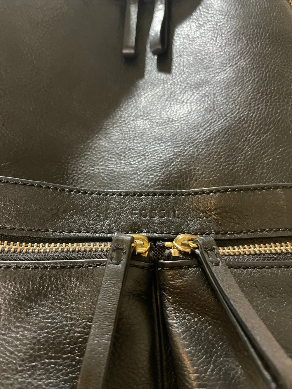 Fossil Black Leather Tess Laptop Backpack